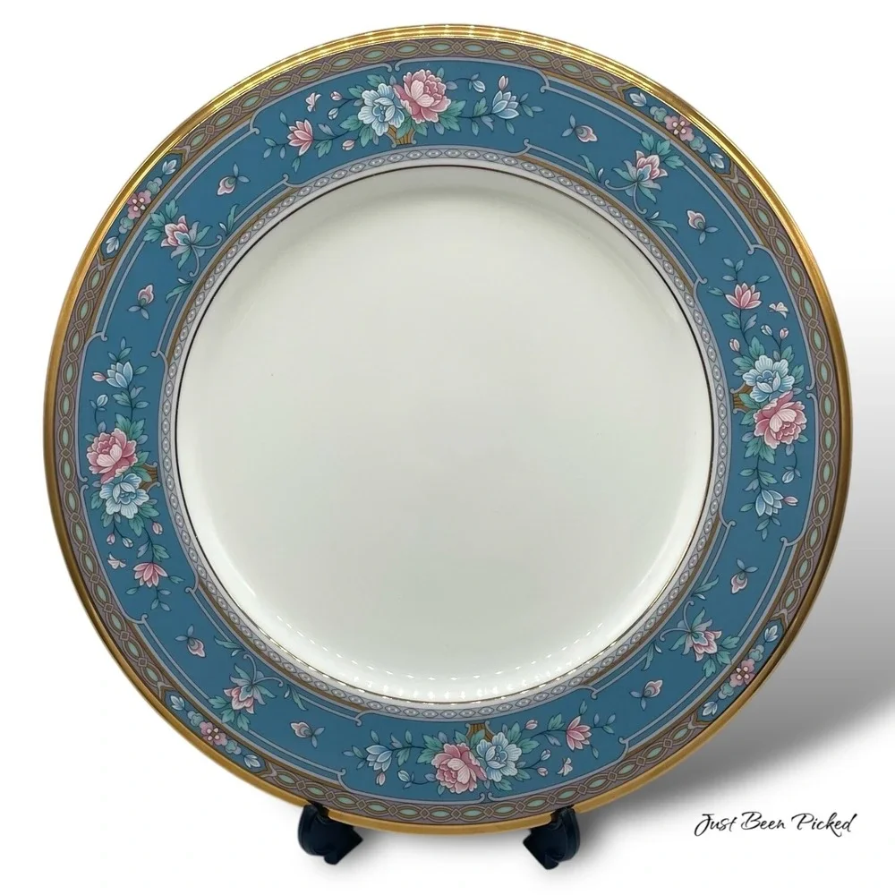 Noritake Grand Terrace Dinner Plate 10.5" Blue Floral Gold Trim 9757 Japan - Picture 1 of 2